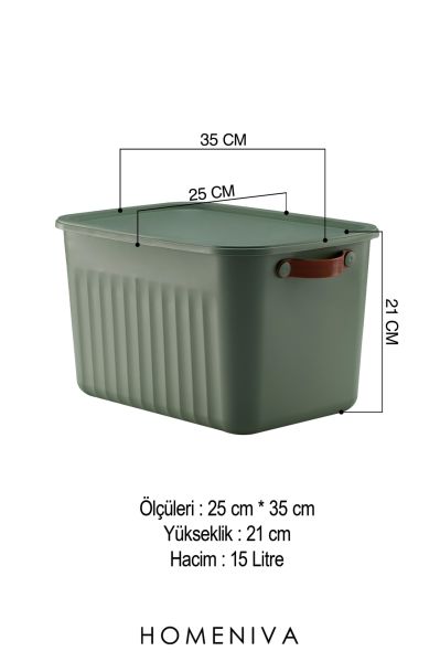 HOMENIVA 3 Adet Storage Box Mix 15 Lt Çok Amaçlı Düzenleyici Kapaklı Kutu, Dekoratif Saklama Kutusu Yeşil