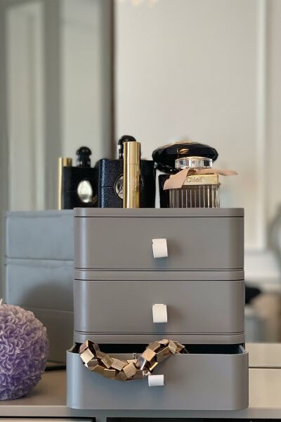 HOMENIVA Nivabox 3'lü Takı, Makyaj Ve Kozmetik Düzenleyici Çekmece, Ofis Masa Düzenleyici, GRİ