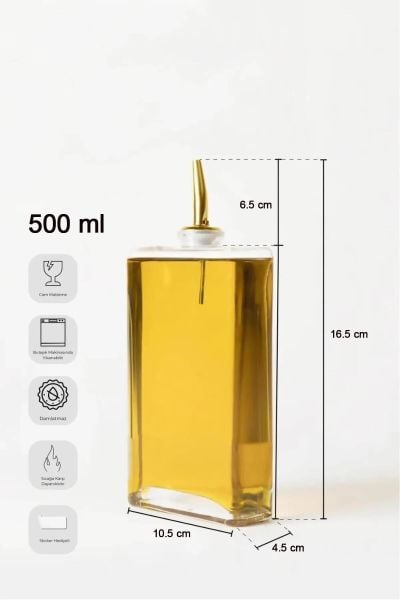 HOMENİVA 1 Adet Molivet 500 ml Silver Kapak Cam Yağdanlık-Sirkelik-Sosluk