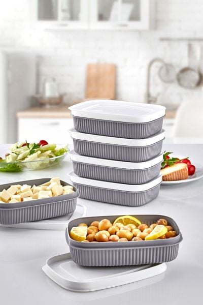 HOMENIVA 6 Adet Mini Saklama Kabı - Kapaklı Buzdolabı Kabı Gri