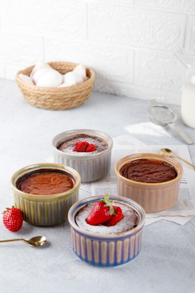 HOMENIVA 4 Adet Hologram Porselen Sufle Kabı – Fırın Airfryer Mikrodalga Kabı Krem