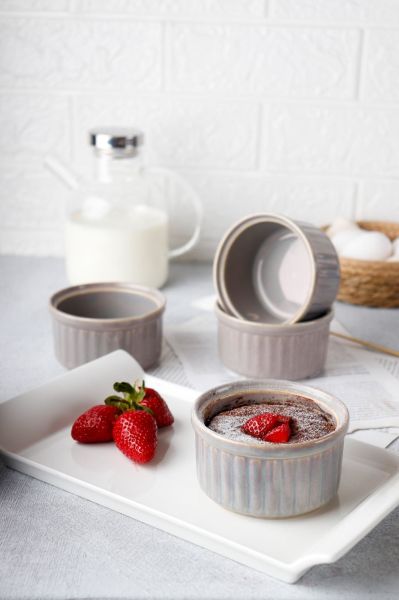 HOMENIVA 4 Adet Hologram Porselen Sufle Kabı – Fırın Airfryer Mikrodalga Kabı Gri