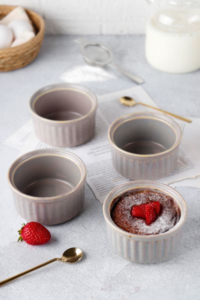HOMENIVA 4 Adet Hologram Porselen Sufle Kabı – Fırın Airfryer Mikrodalga Kabı Gri