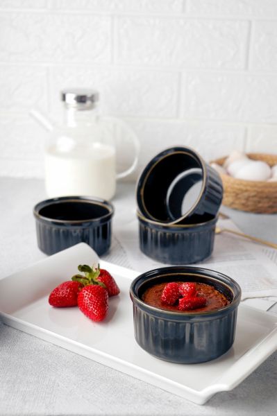 HOMENIVA 4 Adet Hologram Porselen Sufle Kabı – Fırın Airfryer Mikrodalga Kabı Lacivert