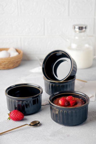 HOMENIVA 4 Adet Hologram Porselen Sufle Kabı – Fırın Airfryer Mikrodalga Kabı Lacivert