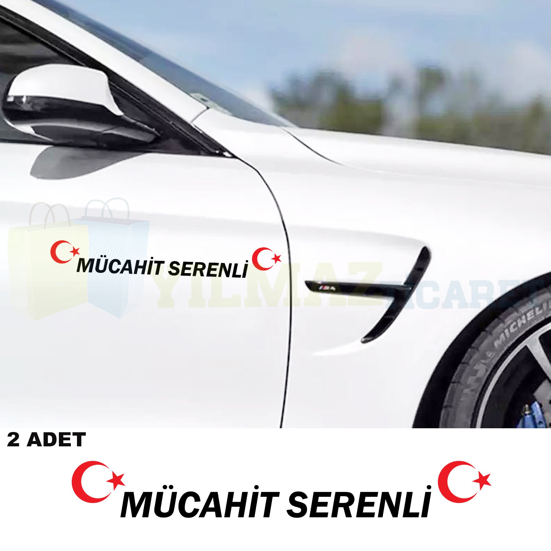 Kişiye Özel İsim Türk Bayrağı Oto Sticker Yapıştırma Etiket 2 Adet