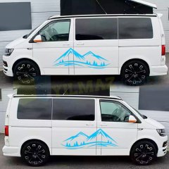 Karavan Çekme Dağ Ağaç Araba Oto Sticker Çıkartma Etiket 2 Adet