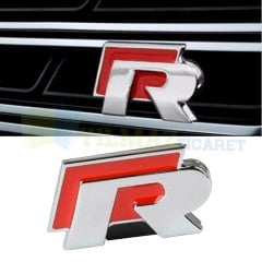 Volkswagen R Logo Ön Arka Panjur Bagaj Logo Amblem Kırmızı Paslanmaz Çelik Yüksek Kalite