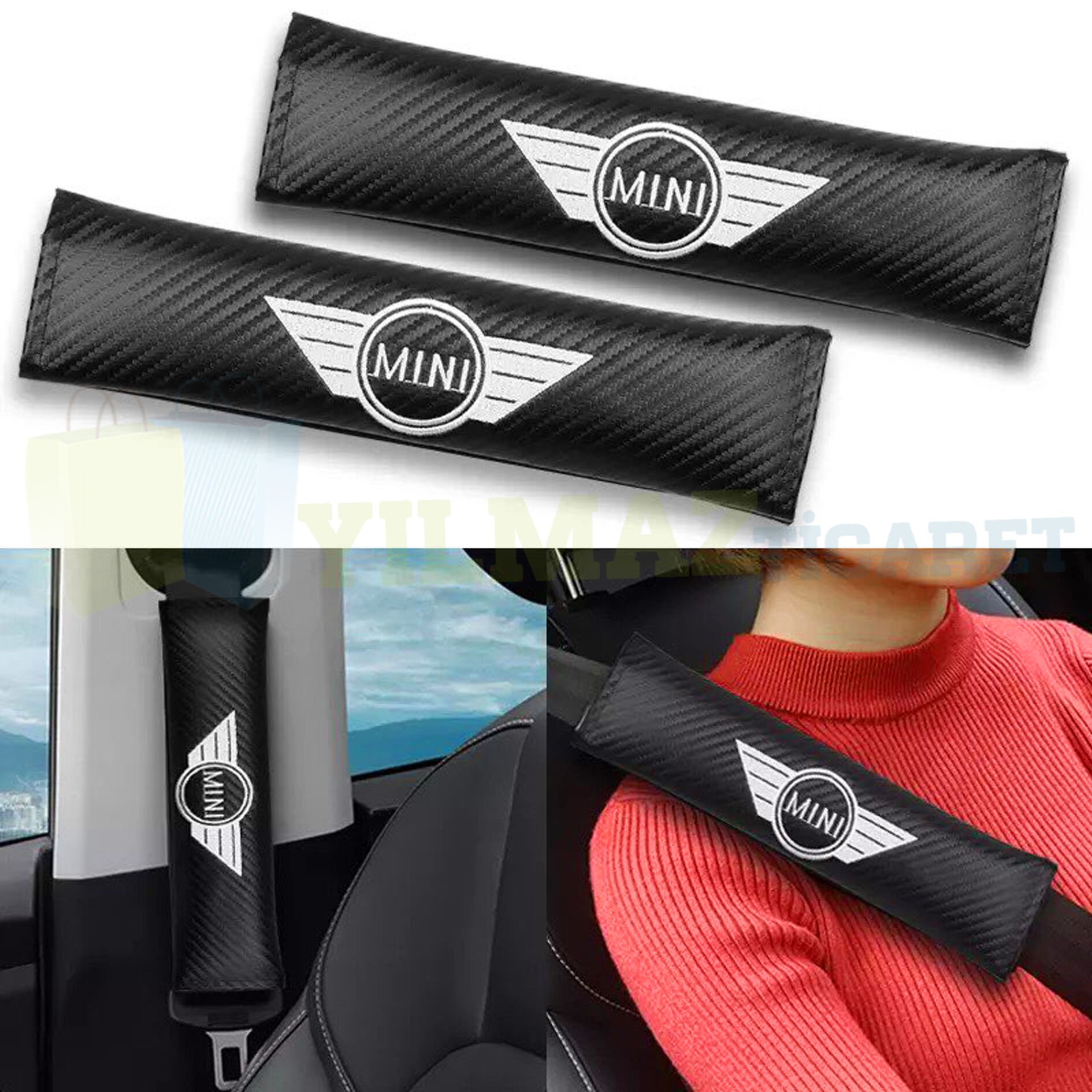 Mini Cooper Logo Emniyet Kemer Pedi Nakış Işleme 2 Adet Yüksek Kalite 23 X 6 Cm