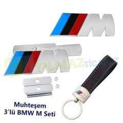 BMW M Logo 3'Lü Set Panjur Izgara Vidalı Bagaj Anahtarlık Metal