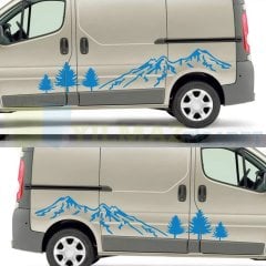 Ağaç Dağ Orman Kamp Karavan Manzara Çekme Oto Sticker Etiket Yapıştırma 1 Çift