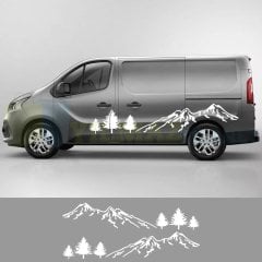 Ağaç Dağ Orman Kamp Karavan Manzara Çekme Oto Sticker Etiket Yapıştırma 1 Çift