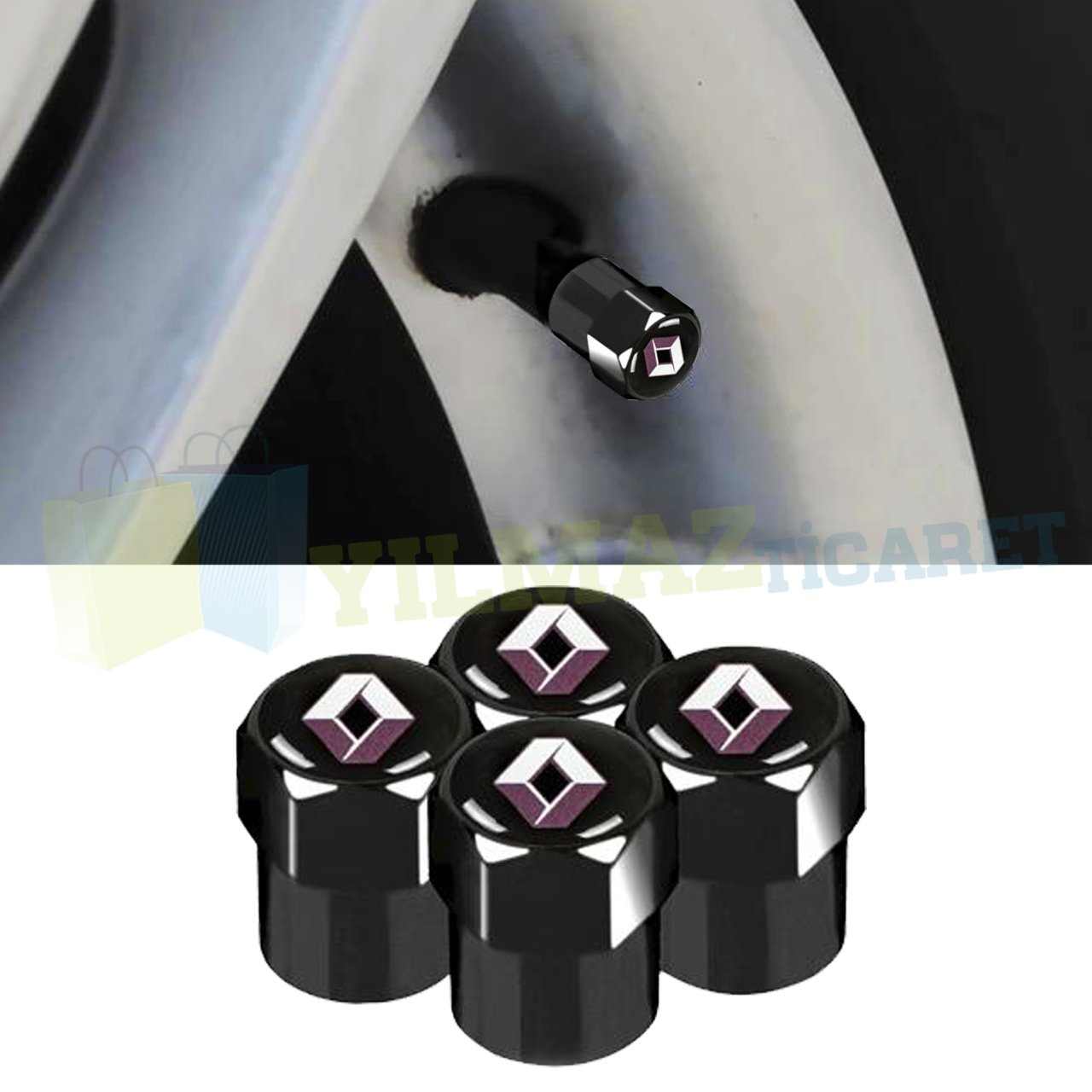 Renault Logo Sibop Kapağı 1 Takım 4 Adet Paslanmaz Çelik Siyah