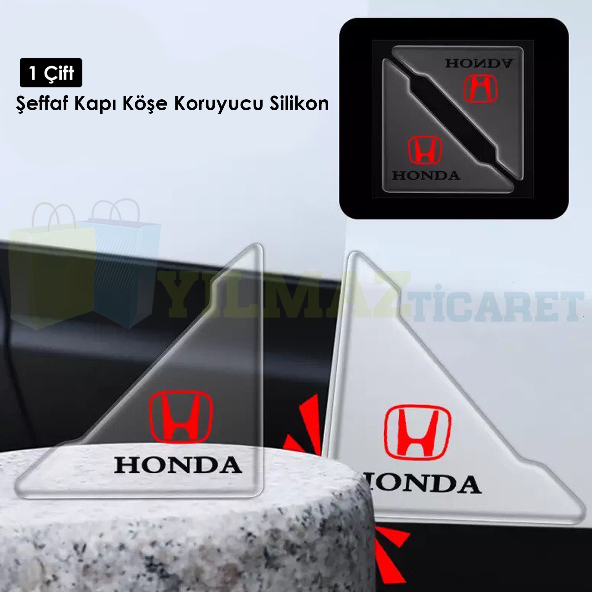 Honda Logo Kapı Kenar Köşe Koruyucu Çarpma Çizilme Önleyici Silikon Şeffaf Damla Etiket 1 Çift