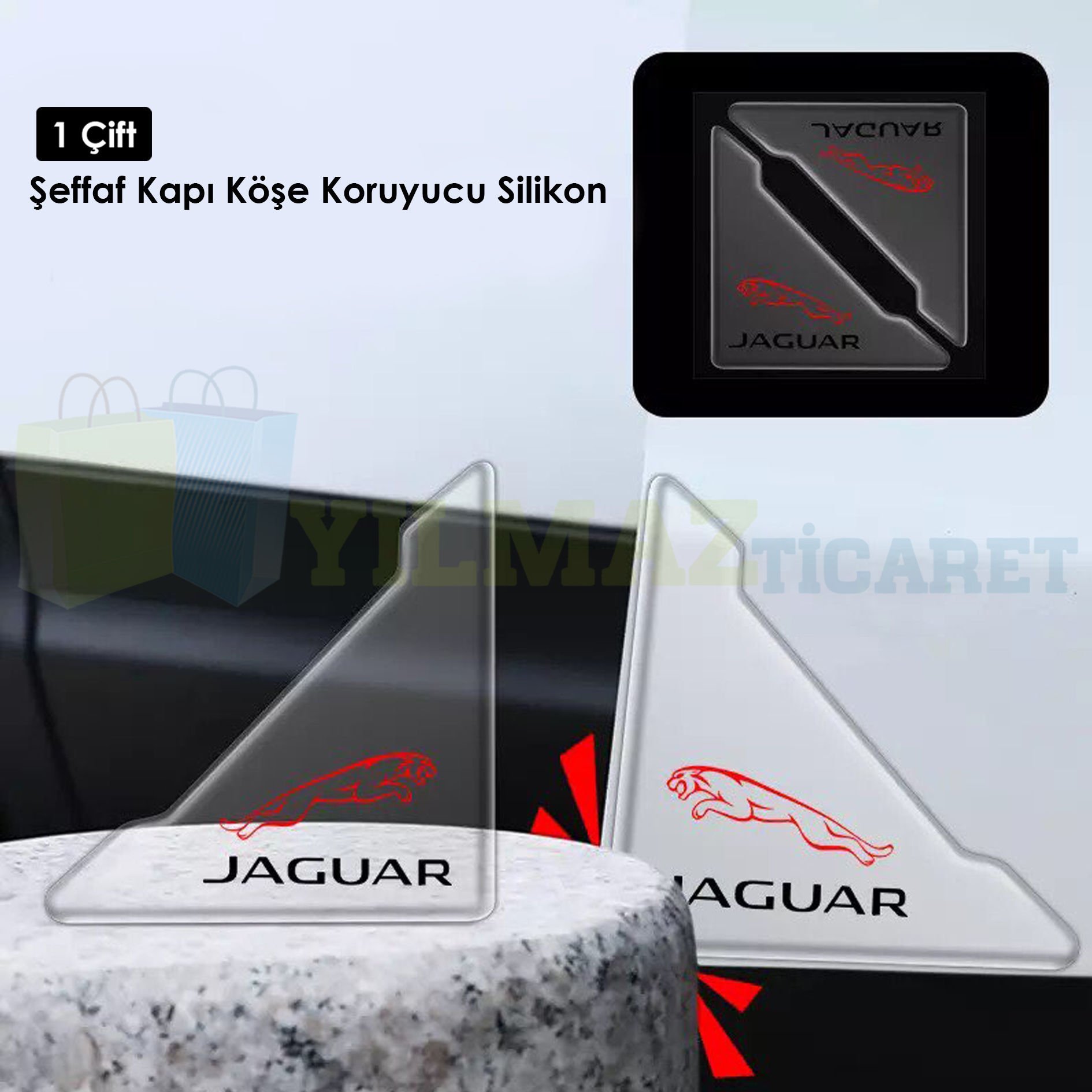 Jaguar Logo Kapı Kenar Köşe Koruyucu Çarpma Çizilme Önleyici Silikon Şeffaf Damla Etiket 1 Çift