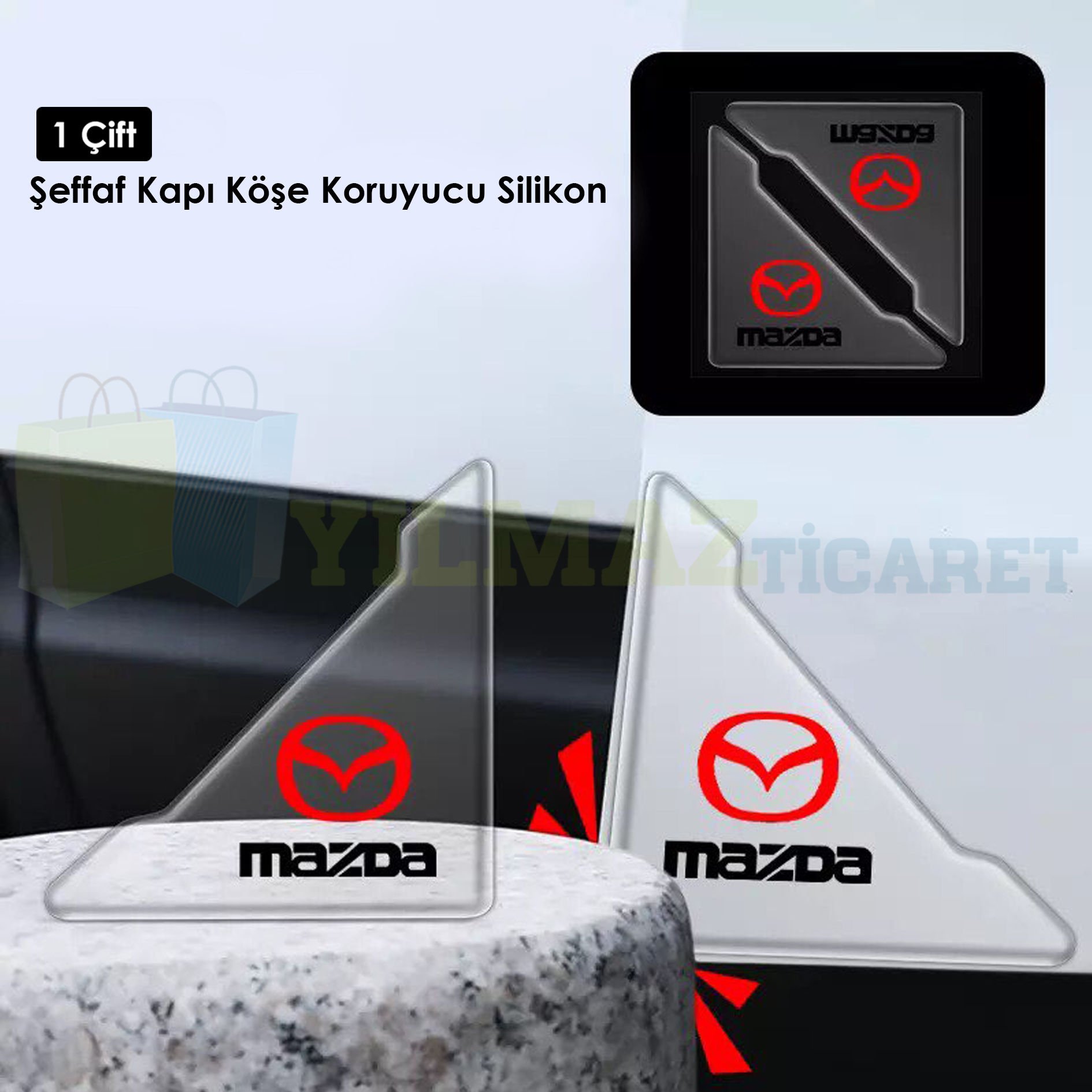 Mazda Logo Kapı Kenar Köşe Koruyucu Çarpma Çizilme Önleyici Silikon Şeffaf Damla Etiket 1 Çift