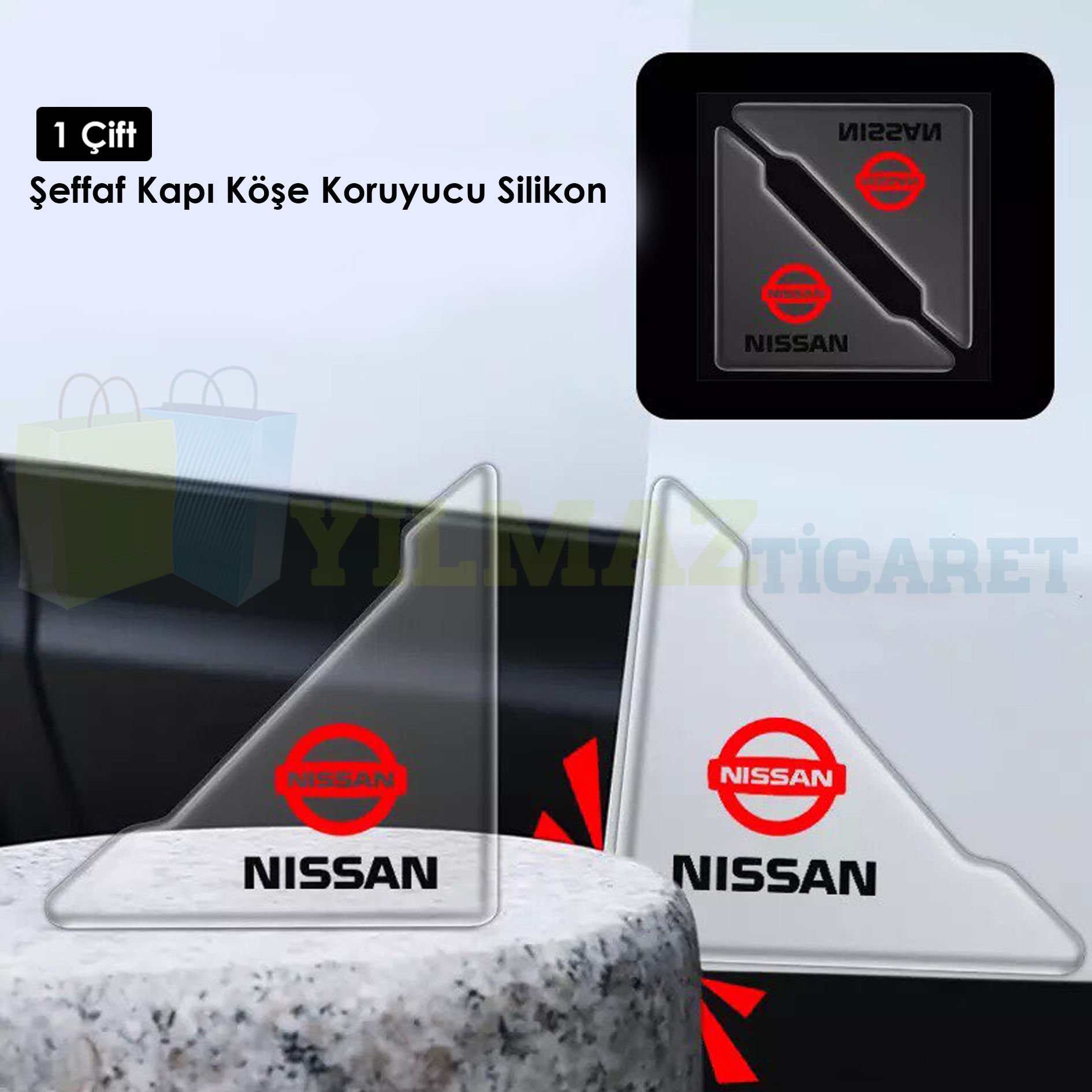 Nissan Logo Kapı Kenar Köşe Koruyucu Çarpma Çizilme Önleyici Silikon Şeffaf Damla Etiket 1 Çift