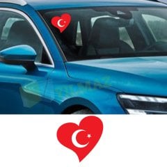 Türk Bayrağı Kalp Ön Arka Cam Oto Sticker Etiket Çıkartma 1 Adet