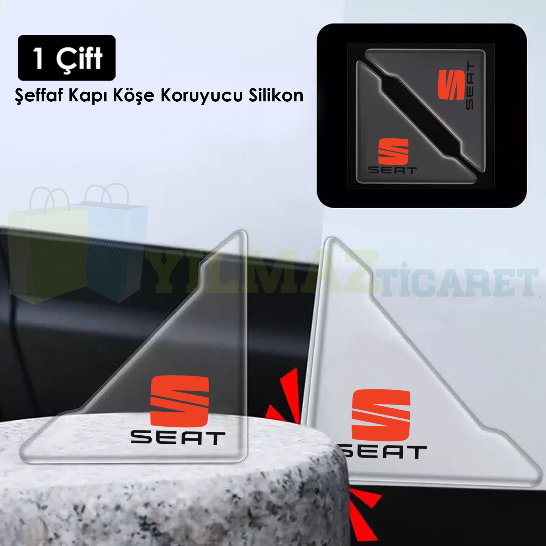 Seat Logo Kapı Kenar Köşe Koruyucu Çarpma Çizilme Önleyici Silikon Şeffaf Damla Etiket 1 Çift