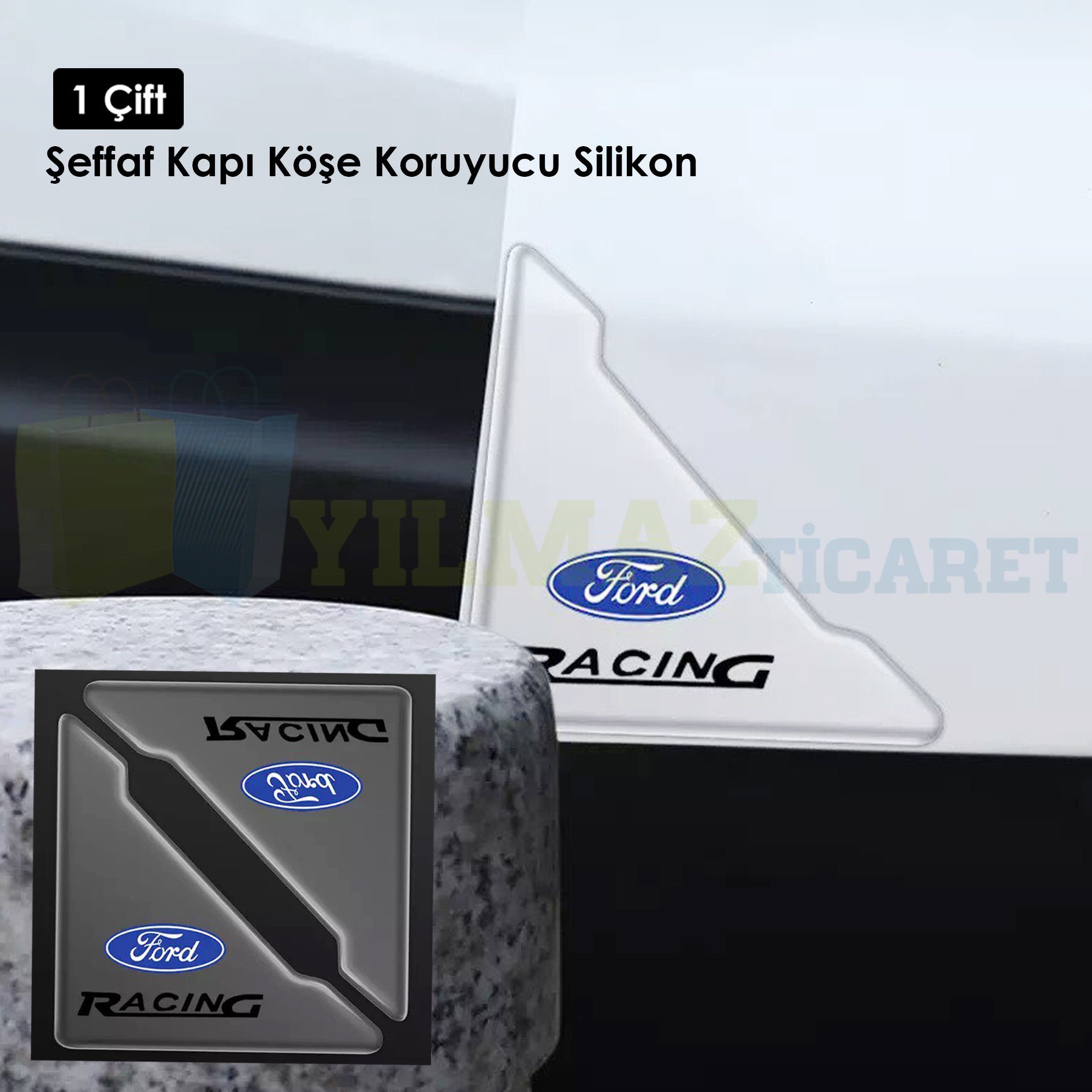 Ford Logo Kapı Kenar Köşe Koruyucu Çarpma Çizilme Önleyici Silikon Şeffaf Damla Etiket 1 Çift