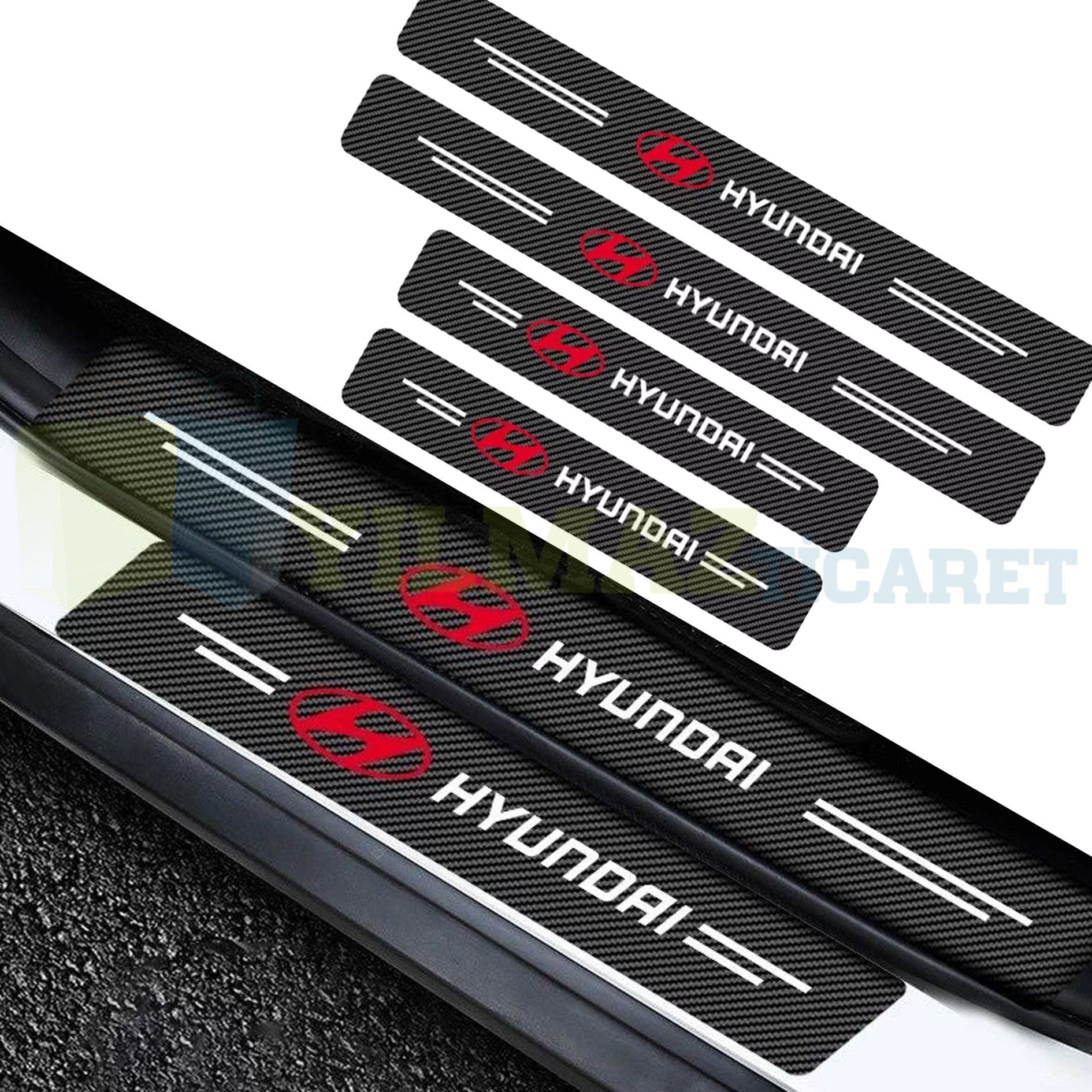 Hyundai Logo Karbon Kapı Eşiği Oto Sticker Etiket Yapıştırma Çıkartma 4 ...