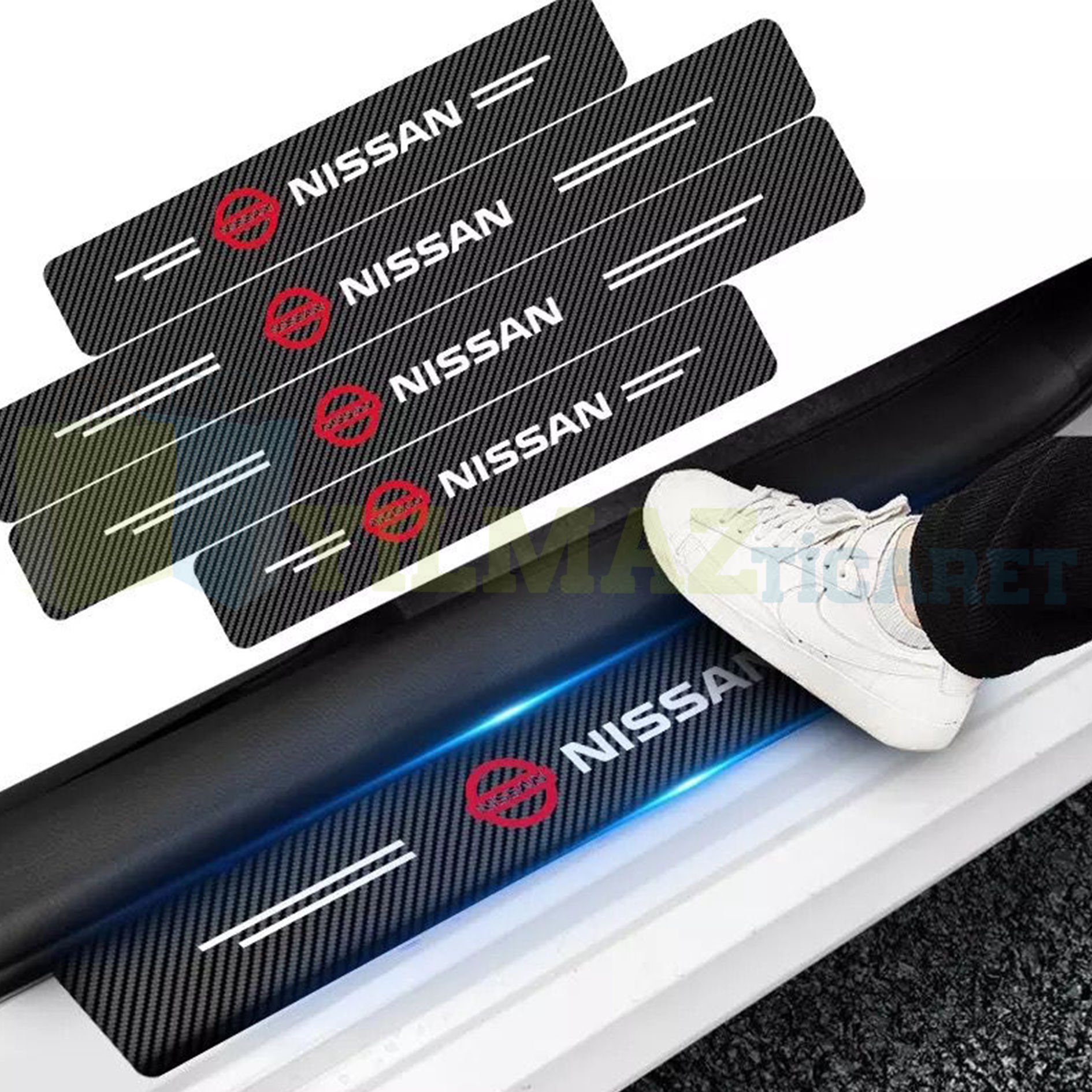 Nissan Logo Karbon Kapı Eşiği Oto Sticker Etiket Yapıştırma Çıkartma 4 Parça