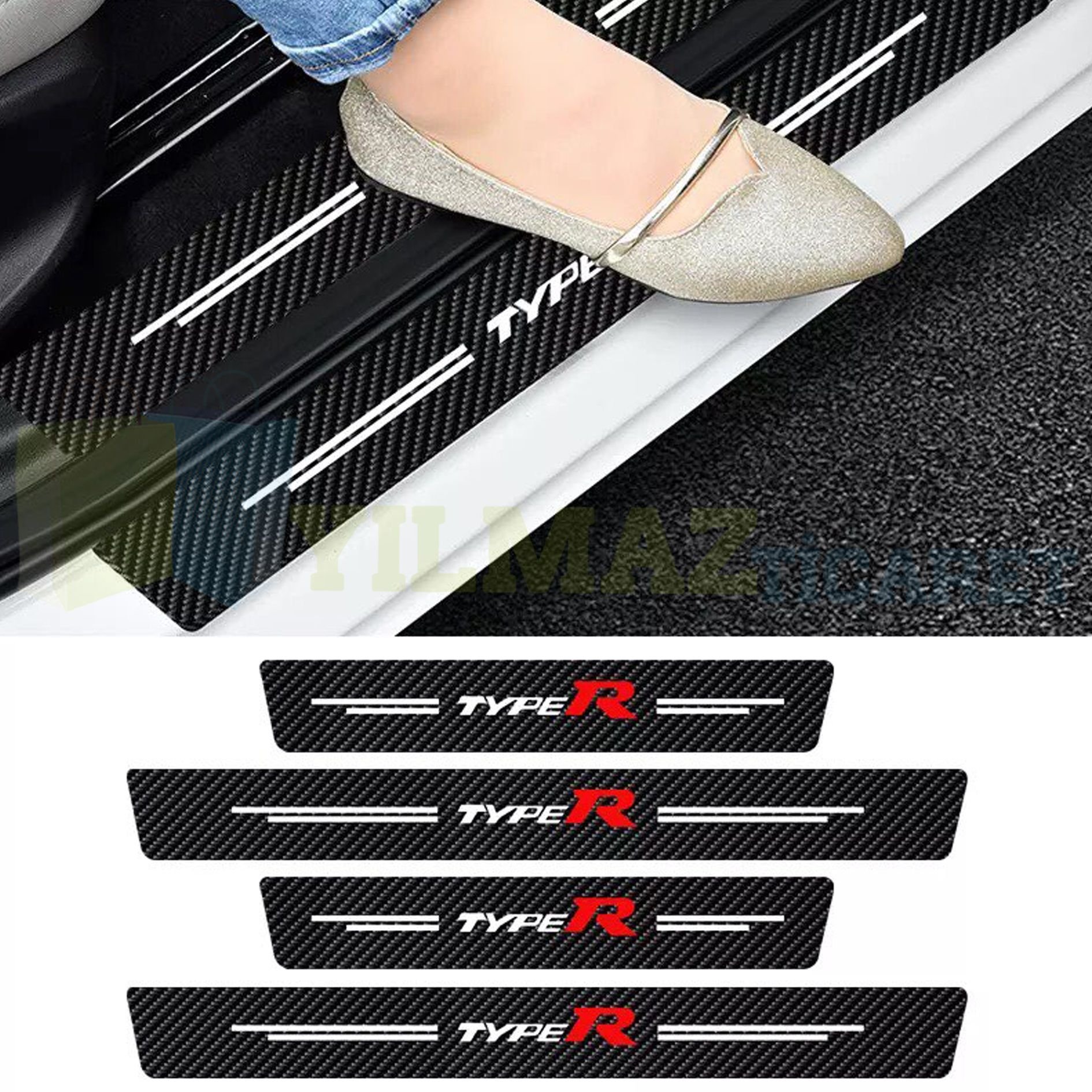 Honda Typer Logo Karbon Kapı Eşiği Oto Sticker Etiket Yapıştırma Çıkartma 4 Parça