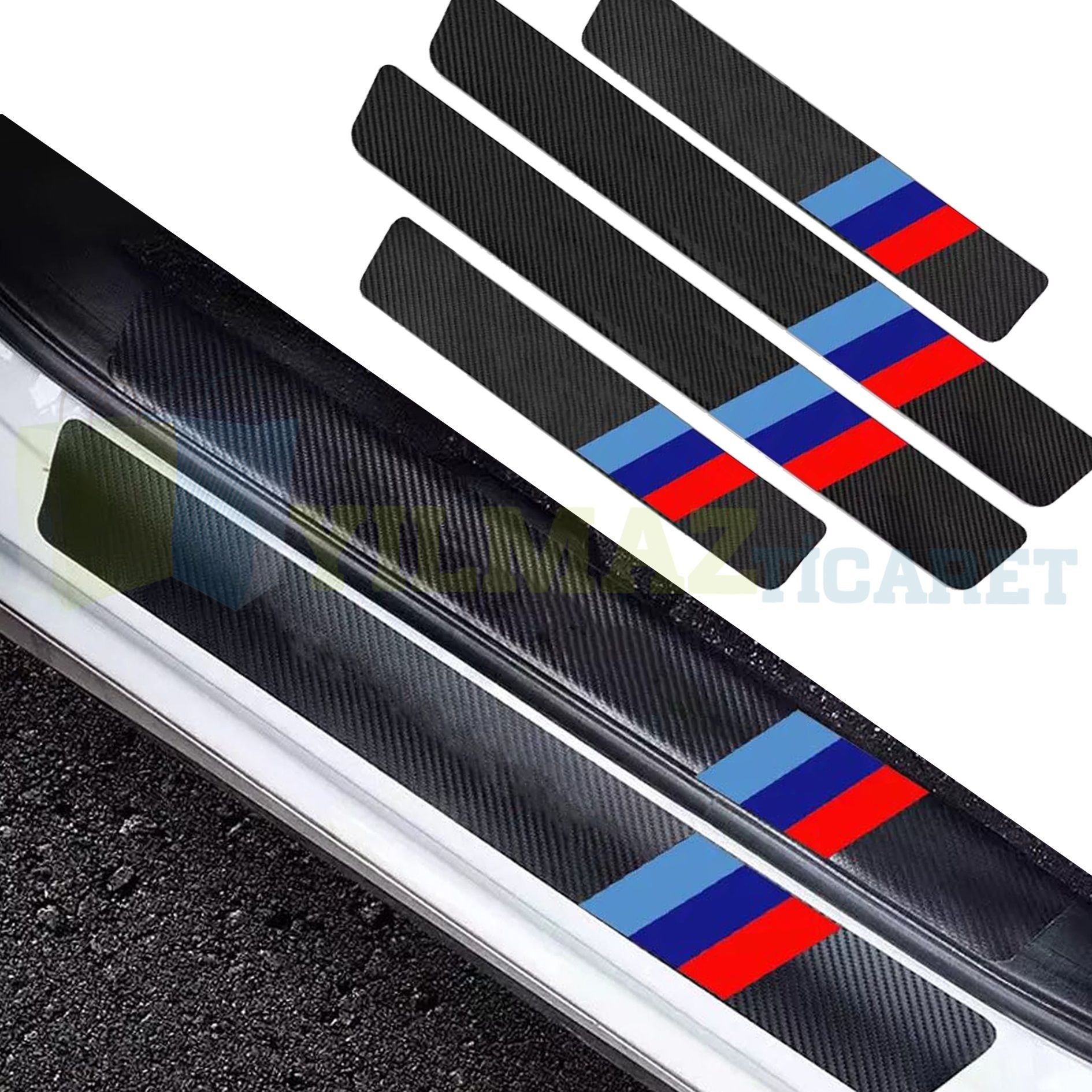Bmw M Logo Karbon Kapı Eşiği Oto Sticker Etiket Yapıştırma Çıkartma 4 Parça