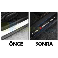 Mitsubishi Ralli Art Logo Karbon Kapı Eşiği Oto Sticker Etiket Yapıştırma Çıkartma 4 Parça
