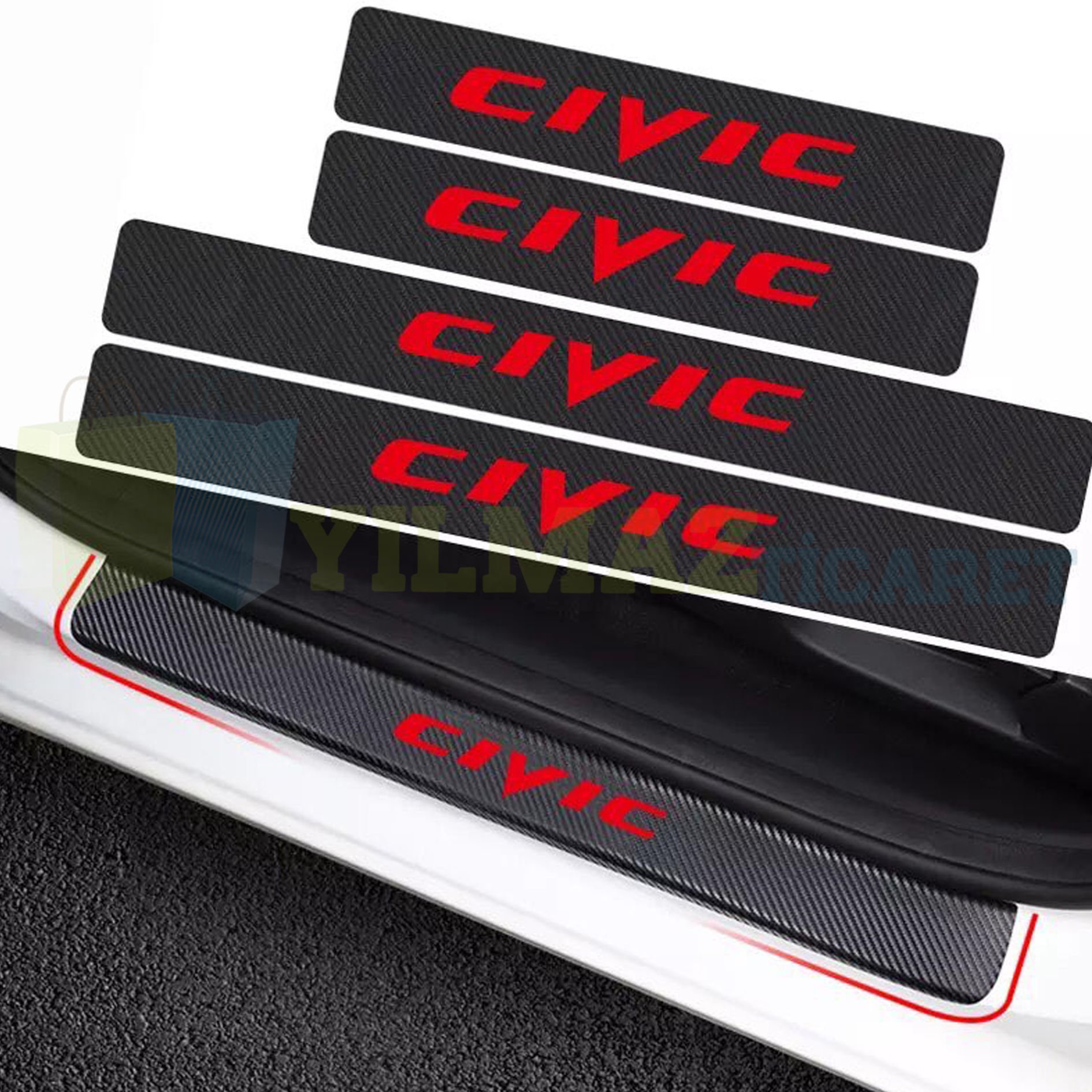 Honda Civic Logo Karbon Kapı Eşiği Oto Sticker Etiket Yapıştırma Çıkartma 4 Parça