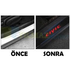 Honda Civic Logo Karbon Kapı Eşiği Oto Sticker Etiket Yapıştırma Çıkartma 4 Parça
