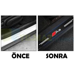 Audi A3 Logo Karbon Kapı Eşiği Oto Sticker Etiket Yapıştırma Araba Çıkartma 4 Parça