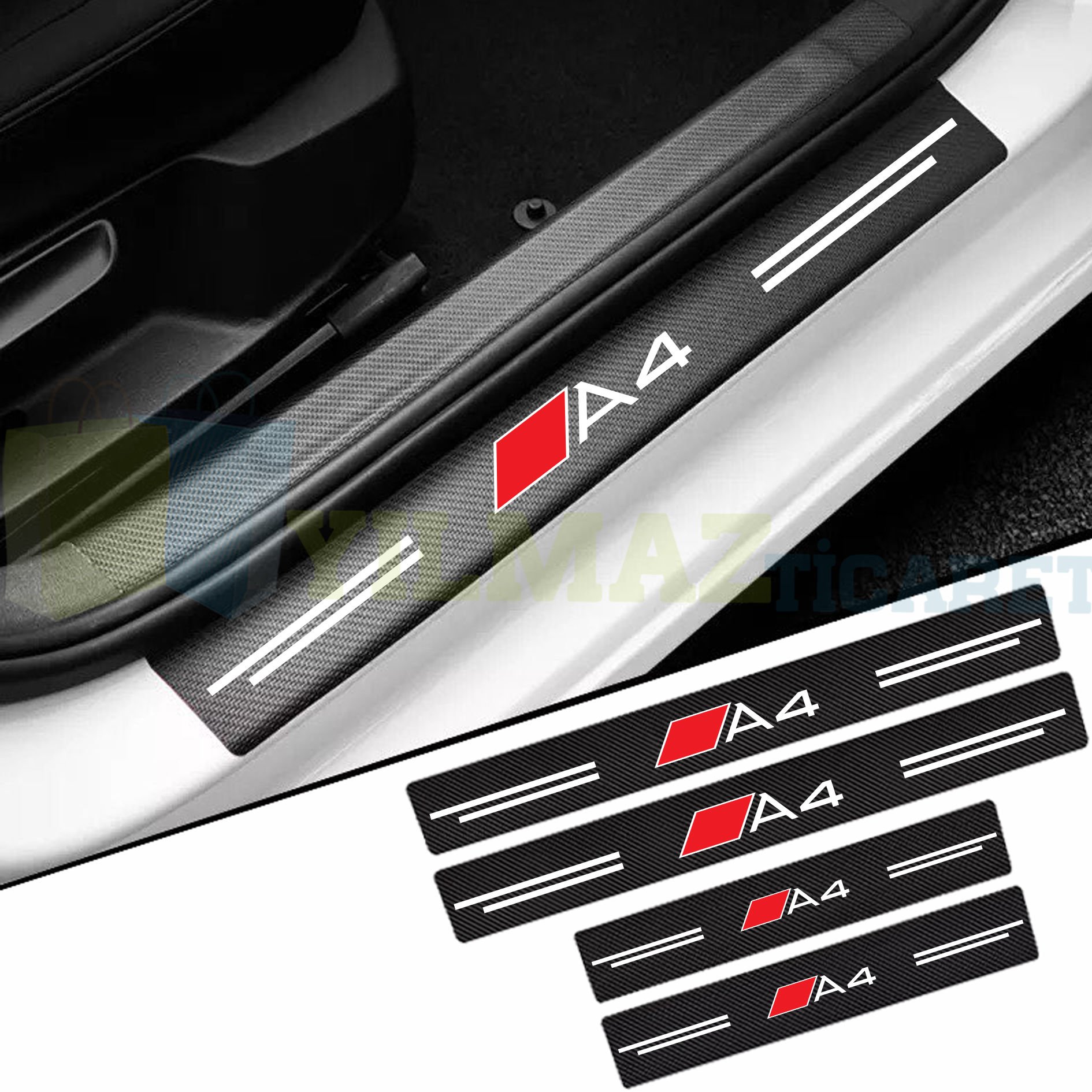 Audi A4 Logo Karbon Kapı Eşiği Oto Sticker Etiket Yapıştırma Araba Çıkartma 4 Parça