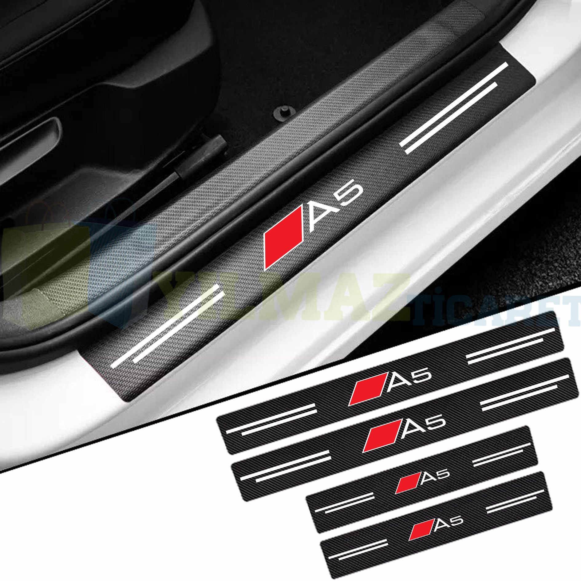 Audi A5 Logo Karbon Kapı Eşiği Oto Sticker Etiket Yapıştırma Araba Çıkartma 4 Parça