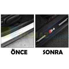 Audi S4 Logo Karbon Kapı Eşiği Oto Sticker Etiket Yapıştırma Araba Çıkartma 4 Parça