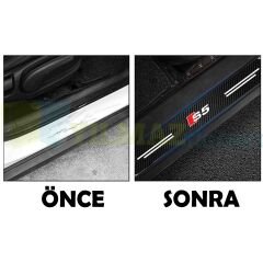 Audi S5 Logo Karbon Kapı Eşiği Oto Sticker Etiket Yapıştırma Araba Çıkartma 4 Parça