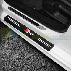 Audi S6 Logo Karbon Kapı Eşiği Oto Sticker Etiket Yapıştırma Araba Çıkartma 4 Parça