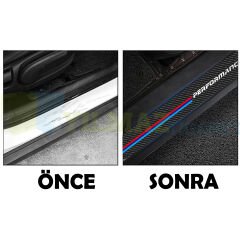 Bmw M Performance Logo Karbon Kapı Eşiği Oto Sticker Etiket Yapıştırma Araba Çıkartma 4 Parça