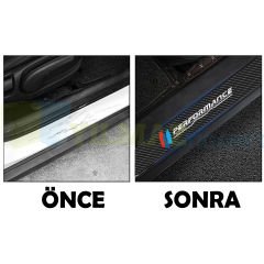Bmw M Performance Logo Karbon Kapı Eşiği Oto Sticker Etiket Yapıştırma Çıkartma 4 Parça