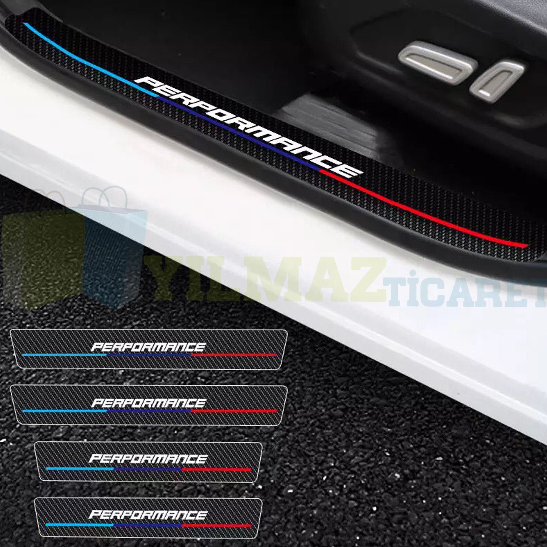 Bmw M Logo Performance Karbon Kapı Eşiği Oto Sticker Etiket Yapıştırma Çıkartma 4 Parça