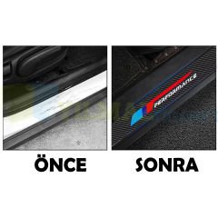 Bmw M Performance Logo Karbon Kapı Eşiği Koruma Oto Sticker Etiket Yapıştırma Araba 4 Parça