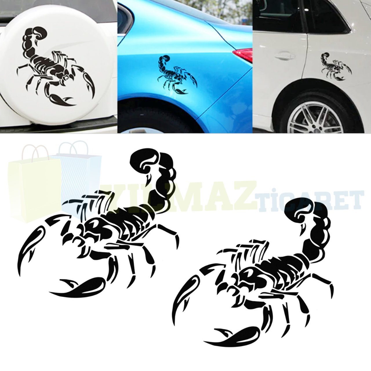 Skorpion Akrep Oto Sticker Yapıştırma Araba Araç Etiket 2 Adet