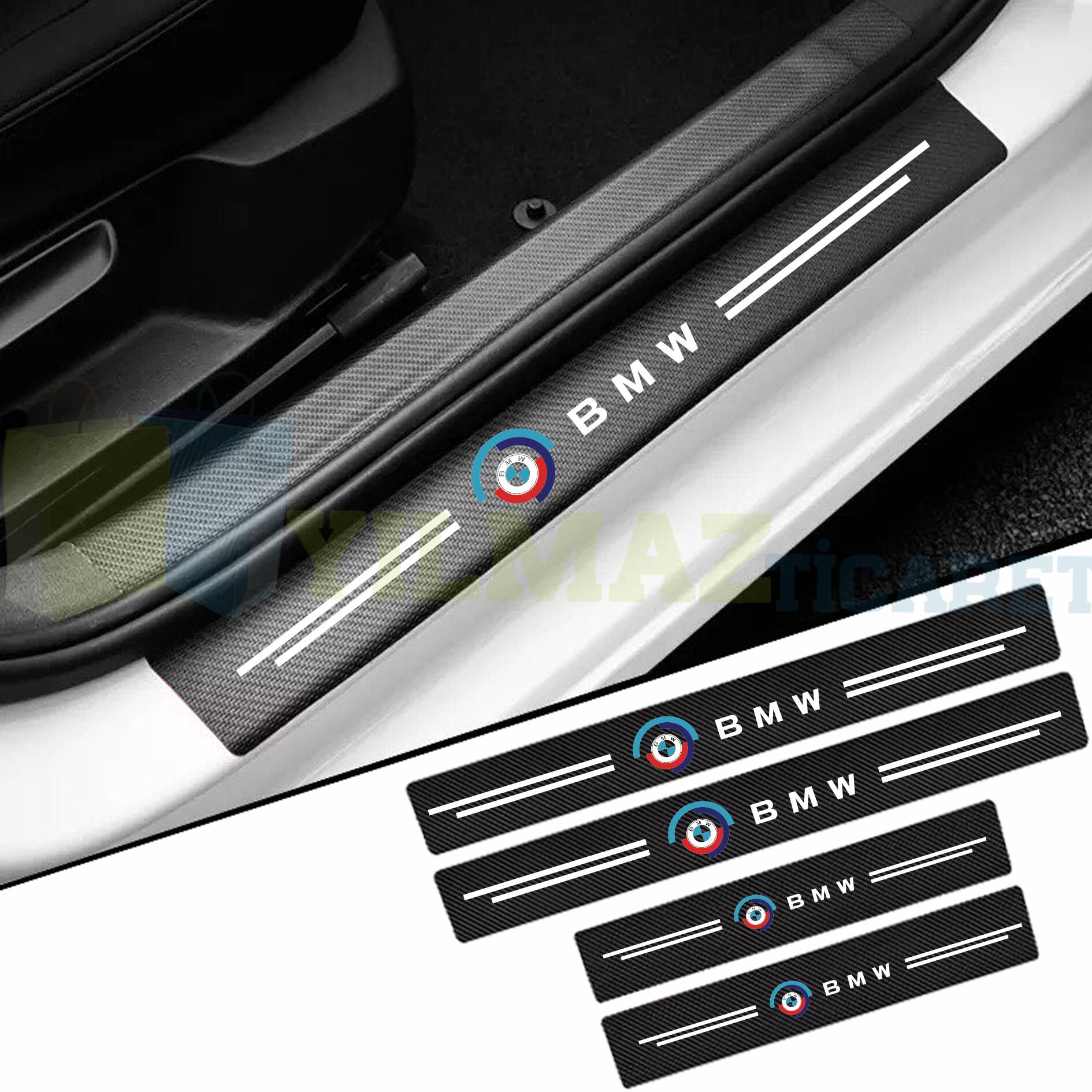 Bmw Logo Arma Karbon Kapı Eşiği Koruma Oto Sticker Araba Yapıştırma 4 Parça