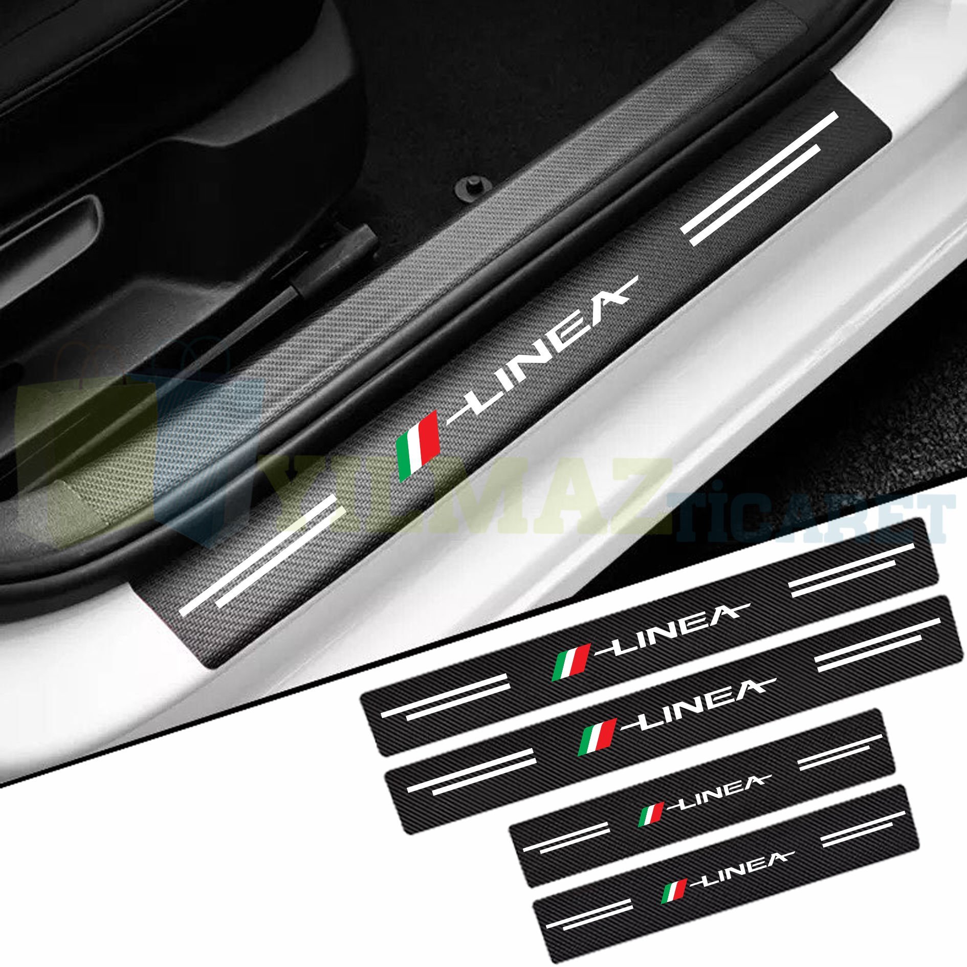 Fiat Linea Karbon Kapı Eşiği Koruma Oto Sticker Etiket 4 Parça
