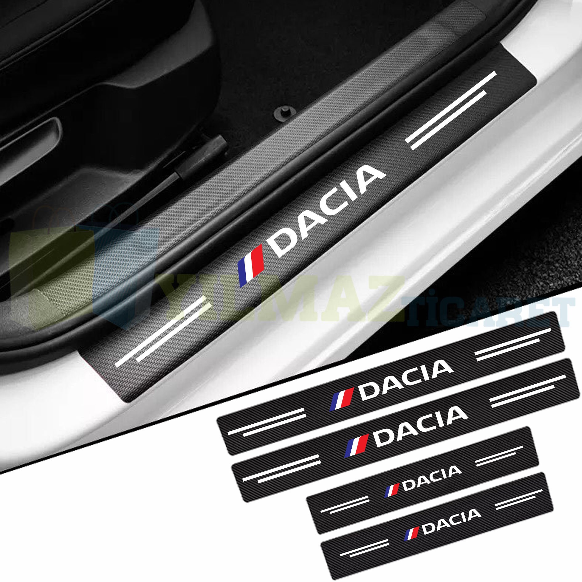 Dacia Karbon Kapı Eşiği Koruma Oto Sticker Etiket 4 Parça
