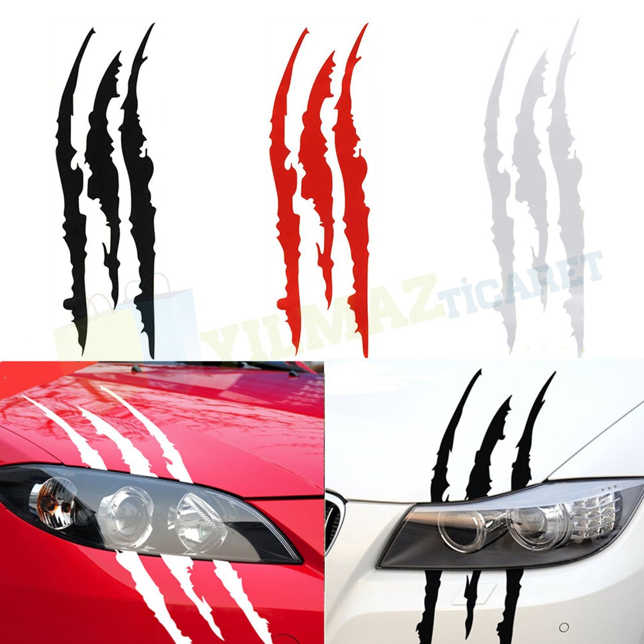 Monster Pençe Kaput Far Cam Oto Sticker Araba Etiket Yapıştırma