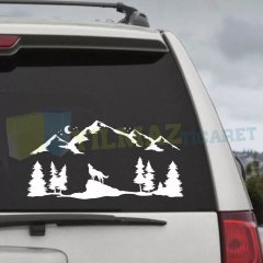 Orman Dağ Kurt Ağaç Karavan Çekme Oto Sticker Yapıştırma Etiket