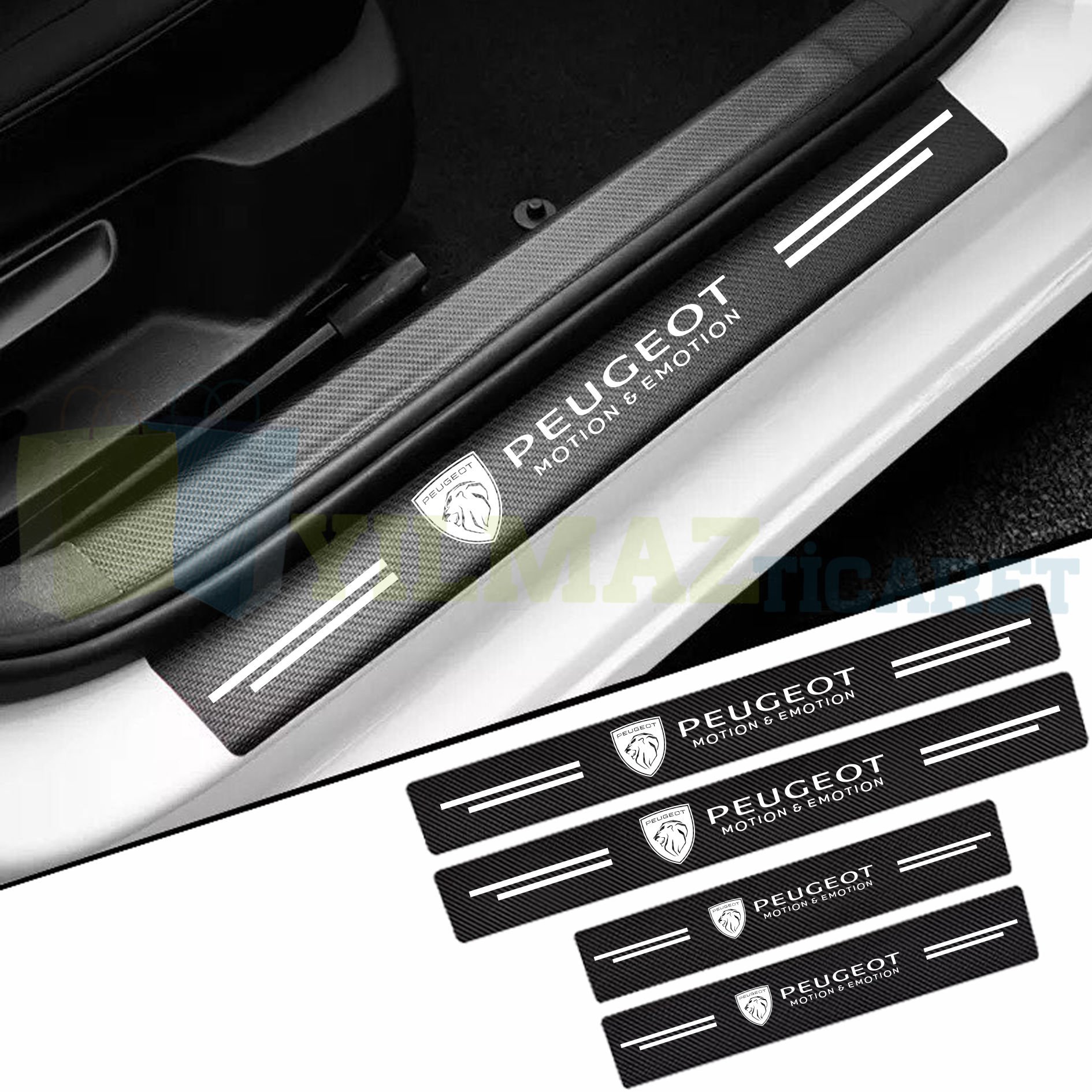 Peugeot Karbon Kapı Eşiği Koruma Araba Etiket Oto Sticker Yapıştırma Çıkartma 4 Parça