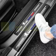 Peugeot Karbon Arma Karbon Kapı Eşiği Koruma Araba Etiket Oto Sticker Yapıştırma Çıkartma 4 Parça