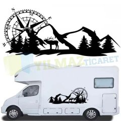 Pusula Off Road Dağ Orman Ağaç Karavan Çekme Oto Sticker 1 Çift